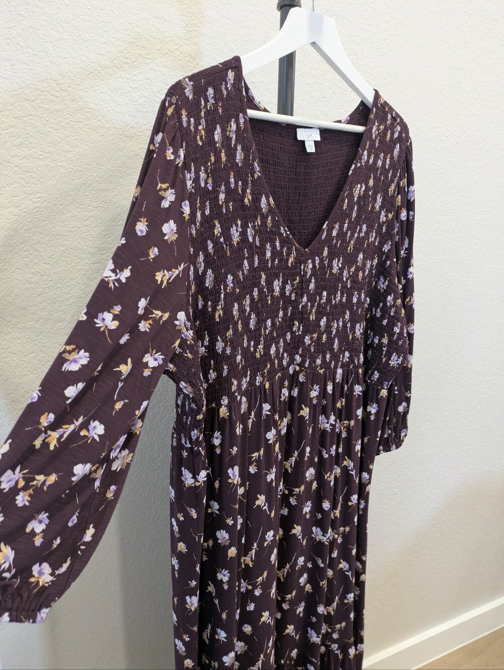 J. Jill Tiered Flounced Hem Floral Midi Dress 3X Floral Smocked Bodice V Neck - Picture 5 of 12